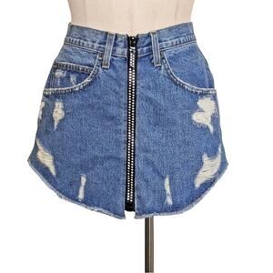 Sexy CARMAR Denim Jean Rhinestone Zipper Short Mini Skirt 27
